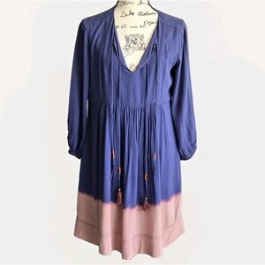 Anthropologie Holding Horses Dress Size 4‎ Dip Dye Boho Long Sleeve Blue Pink